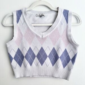 Haute Monde Pastel Argyle Knit Crop Vest